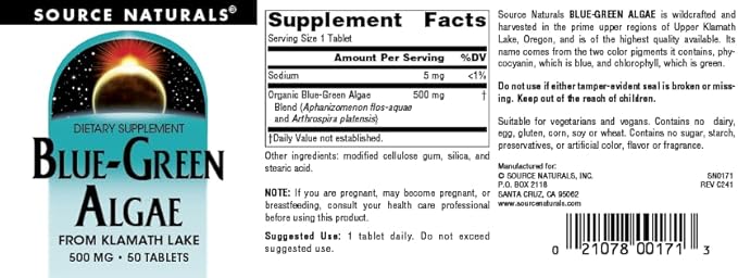 Source Naturals Blue-Green Algae from Klamath Lake* - 500 mg - 50 Tablets