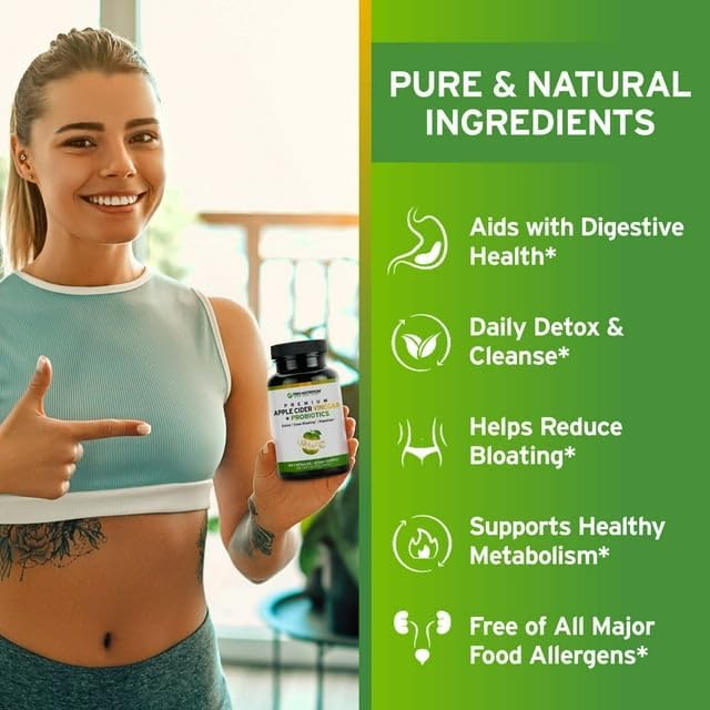 TRIO NUTRITION Apple Cider Vinegar Capsules with Multi-Strain Probiotics - Natural Sugar Free ACV Capsules with The Mother for Gut Health, Immunity, Body Cleanse & Healthy pH*