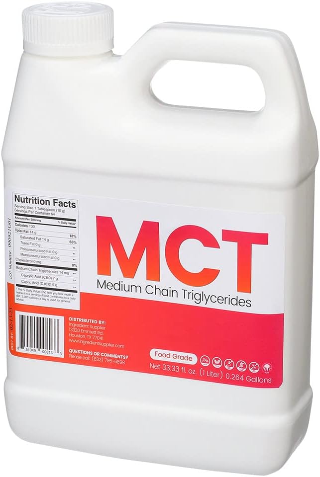 MCT Oil - 1 Liter (33.33 Oz.) Food Grade - Non GMO - Halal - Vegan - Sustainable Palm Derived - for Tinctures, Sports Nutrition, Keto or Paleo Diet, Clean Energy