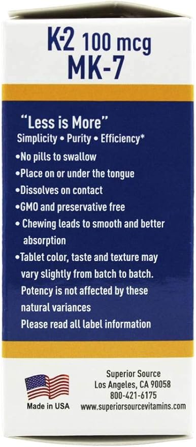 Superior Source Vitamin K2 MK-7 (Menaquinone-7), 100 mcg, 60 Count,