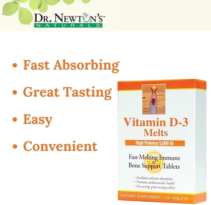 Dr. Newton's Naturals Vitamin D3 Fast-Melting Tablets - 5000 IU (125 mcg) Helps Maintain Healthy Bones and Immune Support - 30 Tablets - Ultimate Absorption – High Potency-Manufactured in USA