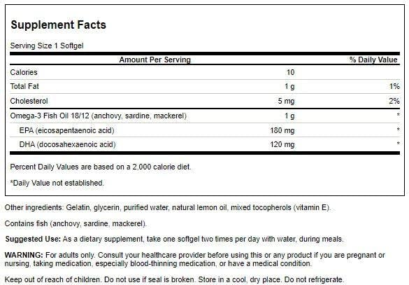 Swanson Omega 3 Fish Oil Supplement 180 mg 120 mg 150 Softgel (4 Pack)