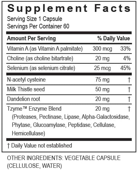 Transformation Enzymes Professional Protocol Liver Support Formula Supplement with Vitamin A, Herbal Blend & Digestive Enzymes - 60 Capsules