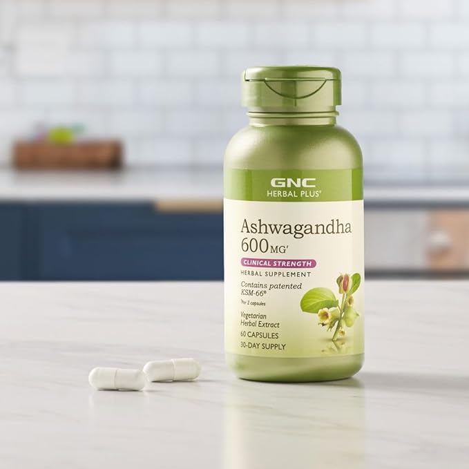 GNC Herbal Plus Ashwagandha 600mg, Stress Relief Support, 60 Capsules