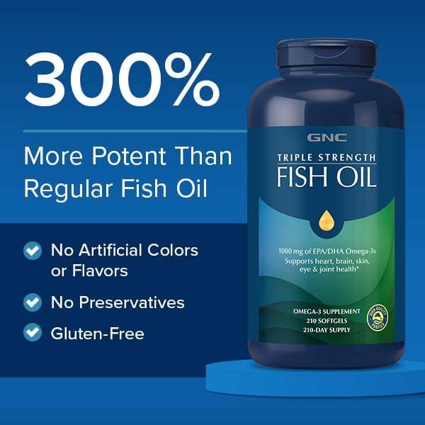 GNC Triple Strength Omega 3 Fish Oil 1000mg, 30 Count, Supports Joint, Skin, Eye, and Heart Health