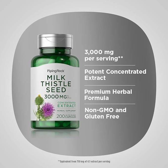 Piping Rock Milk Thistle Supplement 3000mg | 200 Capsules