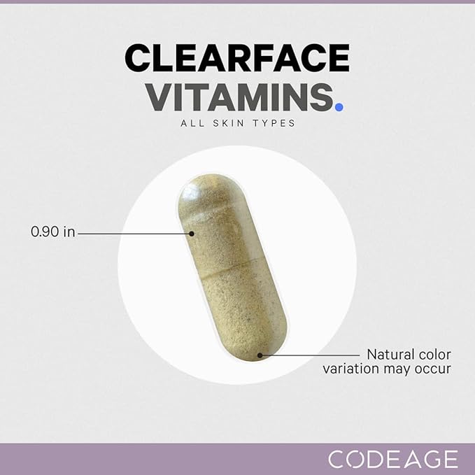 Codeage Clearface Pantothenic Acid, Niacin Supplement, D3, E, Omega-3, Niacinamide, 90 Capsules