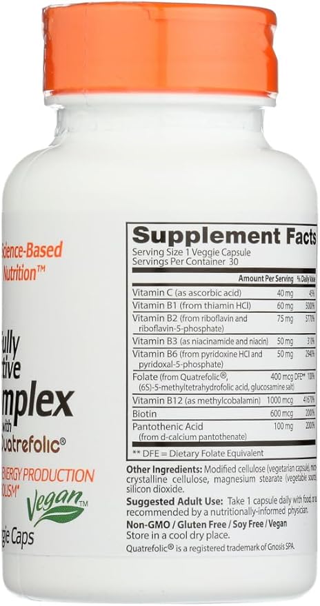 Doctors Best Fully Active B Complex, Energy & Cellular Support, Non-GMO, Gluten Free, Soy Free, Vegan 30 Veggie Caps