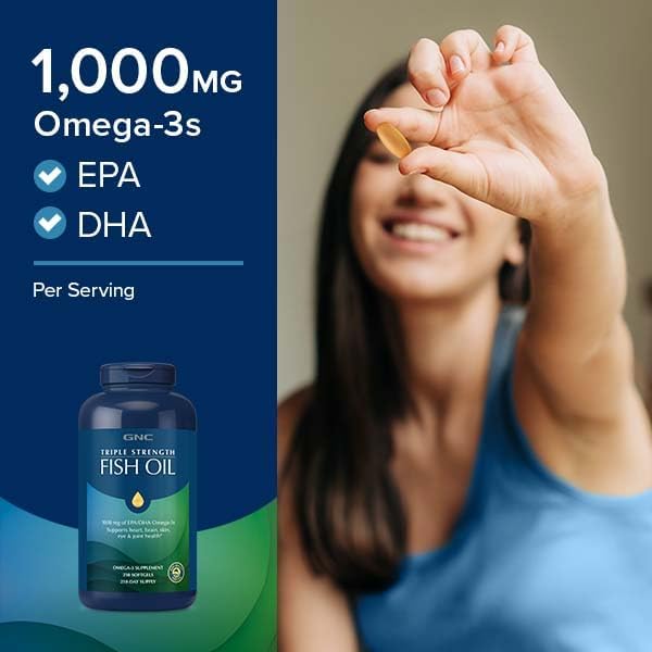 GNC Triple Strength Omega 3 Fish Oil 1000mg, 60 Count, Supports Joint, Skin, Eye, and Heart Health