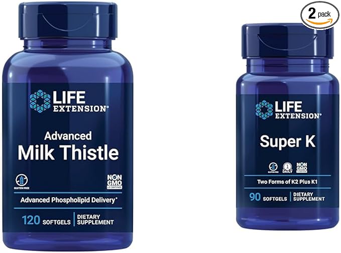 Life Extension Advanced Milk Thistle 120 K1 K2 K2 MK-7 MK-7 MK-4 MK-4 Vitamin 90 Softgels