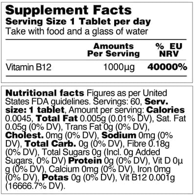 Vitamin B12 Supplements – Vegan B12 Vitamins for Energy Support – VIT B12 Vitamin Supplements for All Ages – Vitamin B12 1000 Mcg (60 Tabs)