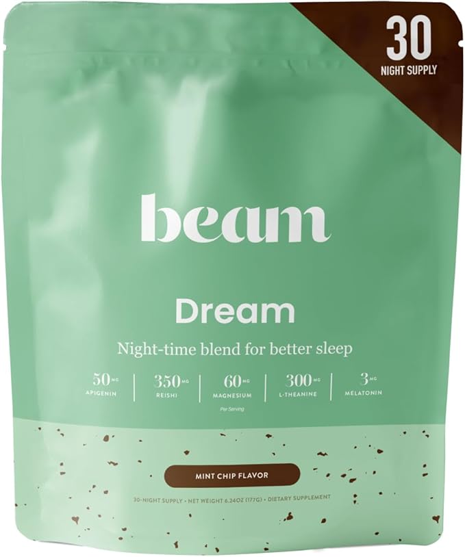 Beam Dream Sleep Powder, Sleep Aid, Sleep Aids for Adults, Contains Magnesium, Melatonin, L Theanine, Apigenin, Natural Sleep Supplement, Vegan, Non GMO, Dairy Free, 3rd Party Tested, 30 Servings