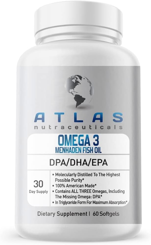 Atlas Nutraceuticals-Atlantic Caught Menhaden Fish Oil-Lab 3-2400mg, Burpless, DPA/DHA/EPA-60 Softgels (1)