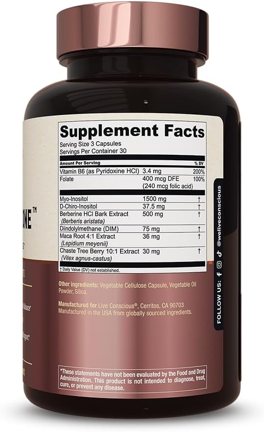 Live Conscious Beyond Hormone Holistic Hormone Balance for Women a DIM w/Myo-Inositol & D-Chiro-Inositol Supplement - Promotes Healthy Estrogen Balance for Women - Everyday PMS Support - 90 Ct.