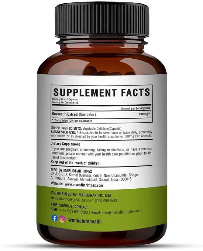 minature Quercetin Extract Capsules |Flavonoids |500mg 90 Veg 45Days Supply