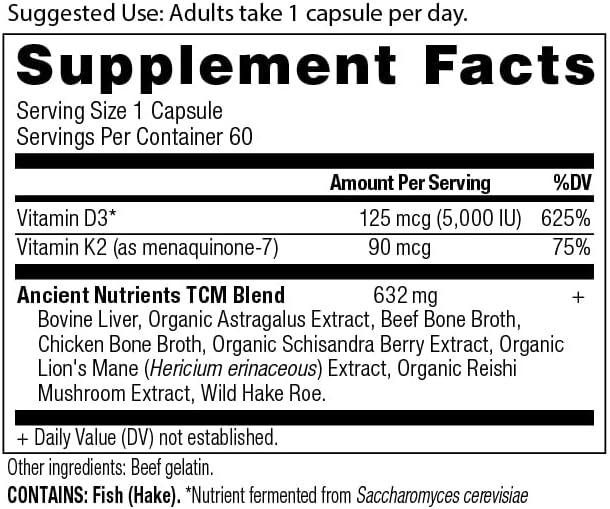 Vitamin D Supplement by Ancient Nutrition, 5,000 IU 60 Capsules