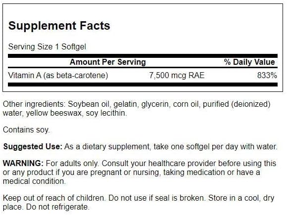 Swanson Beta-Carotene (Vitamin A) 25000 Iu (7500 mcg) 100 Sgels