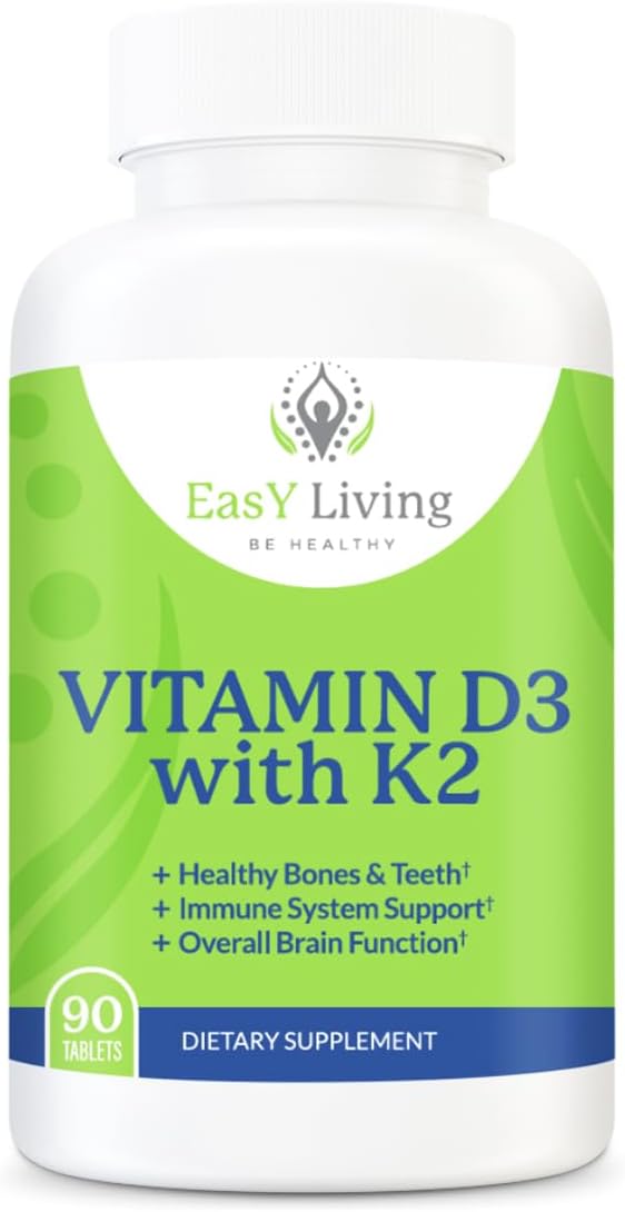 Vitamin D3 with K2 2000IU Supplement - 90Count Chewable Tablets, Vegetarian Vitamin D3 50mcg & K2 as MK-7 75mcg, Immune Health, Bone & Teeth Support