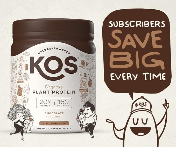 KOS Vegan Protein Powder, Chocolate USDA Organic 10 Servings