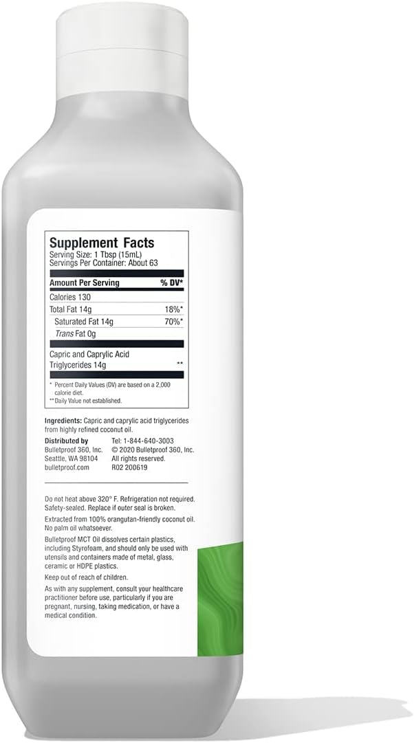 Bulletproof XCT MCT Oil Made with C10 and C8 MCT Oil, 32 Oz, Amplifies Energy, Keto Friendly