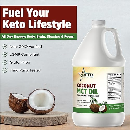 MCT Oil ~ Fractionated Coconut Oil ~ Brain and Body Fuel from Coconuts; (2 Gallons) ~ Stellar Chemical Corp