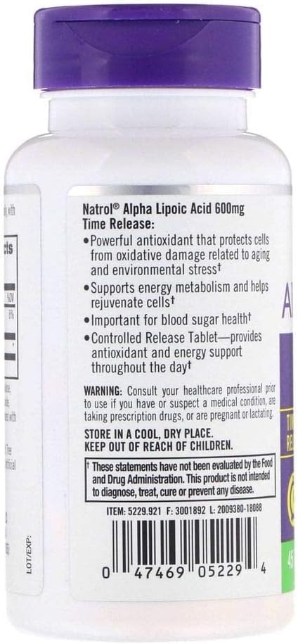 Natrol Alpha Lipoic Acid Time Release 600 mg 45 Tablets