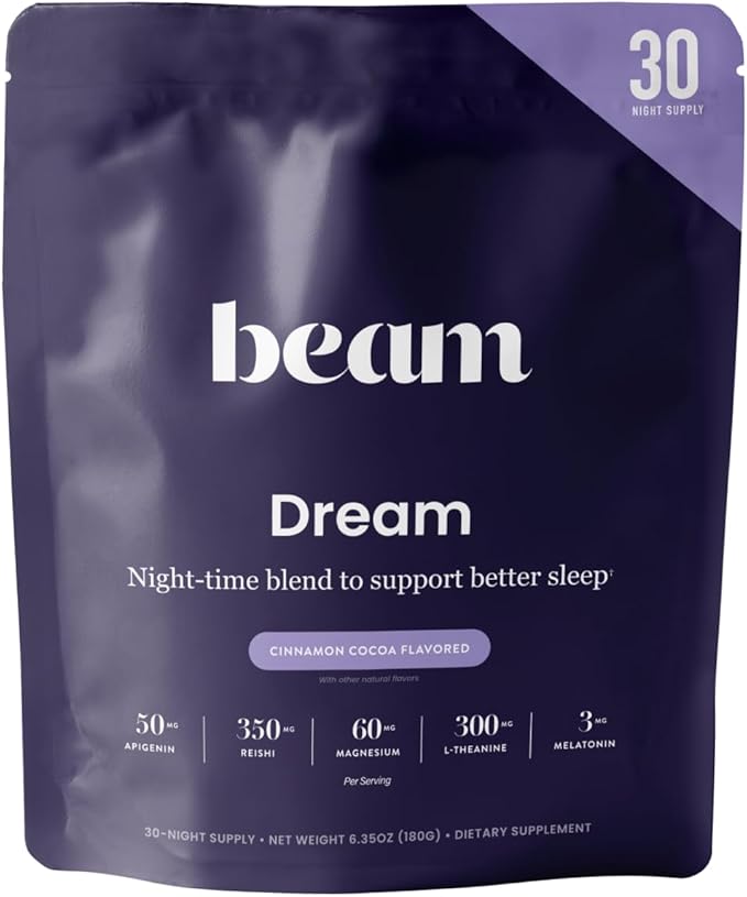 Beam Dream Sleep Powder, Sleep Aid, Sleep Aids for Adults, Contains Magnesium, Melatonin, L Theanine, Apigenin, Natural Sleep Supplement, Vegan, Non GMO, Dairy Free, 3rd Party Tested, 30 Servings