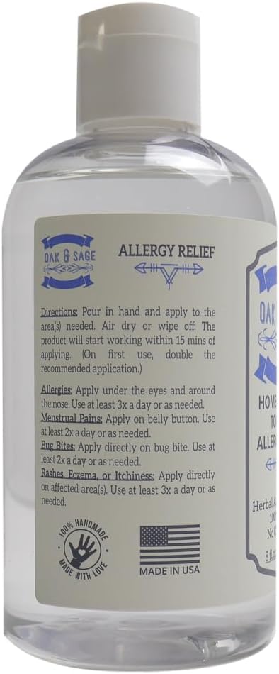 OAK & SAGE Homeopathic Topical Allergy Relief 8oz - 100% Herbs,