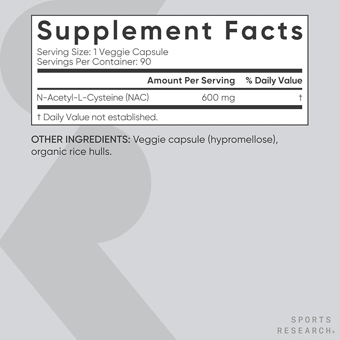 Sports Research N-Acetyl L-Cysteine (NAC) 600mg, 90 Veggie