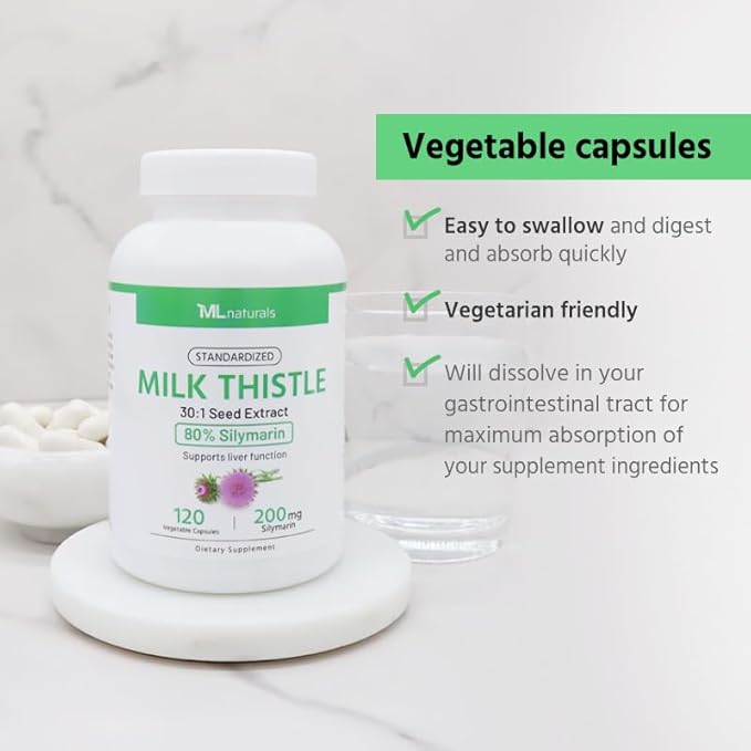 Standardized Milk Thistle 30:1 Seed Extract, 7500 mg 80% Silymarin 200 mg 120 Vegetable