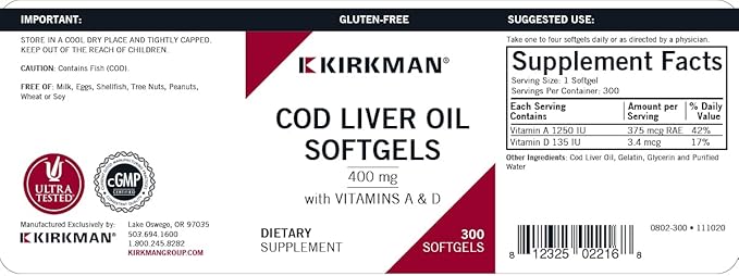 Kirkman - Cod Liver Oil 300 Softgels