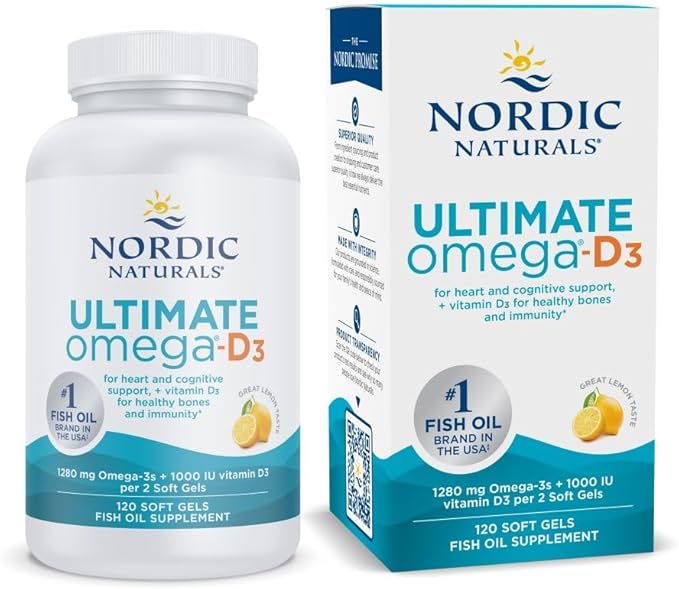 Nordic Naturals Ultimate Omega-D3, Lemon Flavor 120 Soft 1280 mg Omega-3 + 1000 IU D3 - Omega-3 Fish 60 Servings