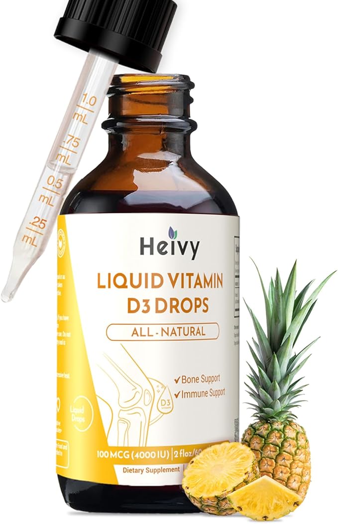 Liquid Vitamin D Drops 4000 IU (100 mcg), Vitamin D3 for Bone Health Support, Pineapple Flavor Vegan VIT D3 Drops, Made in USA, 60 Servings 2 Fl Oz (60ml)