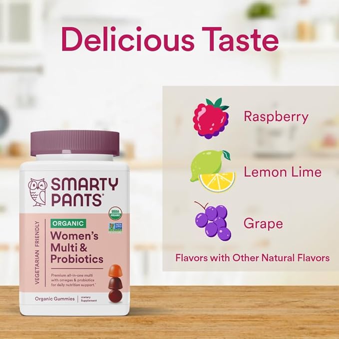 SmartyPants Organic Women's Multivitamin Gummies: Biotin, 3 (ALA), D3, C, B12, B6, B6, Vitamin 120 Count (30 Day