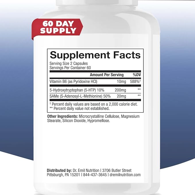 DR. EMIL NUTRITION 200 MG 5-HTP 5HTP Supplement B6-120 Vegan 60 Servings