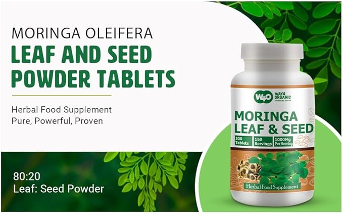 Moringa Oleifera Leaf and Seed Powder (80:20) Ratio 300 Pills(Tablets), 150 Servings, 1000 mg. 2.