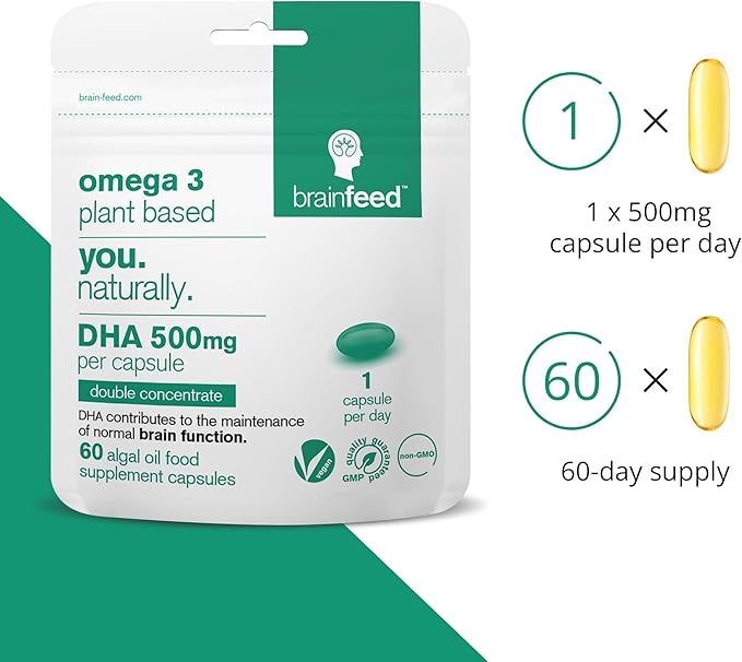 Omega-3 Vegan (60) 500mg PER 1-a-Day | Omega3 | 2 Month 3 1000mg 1000mg DHA 2 Capsules 3