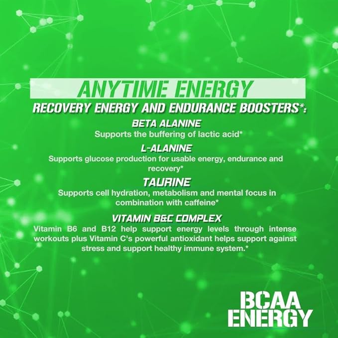EVL BCAAs Amino Acids Powder - Rehydrating BCAA Powder Post Workout Recovery Drink with Natural Caffeine - BCAA Energy Pre Workout Powder for Muscle Recovery Lean Growth and Endurance - Green Apple