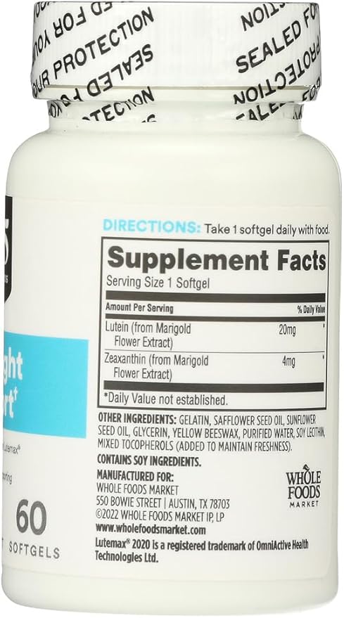 Whole Foods Market, Lutein 20mg Zeaxanthin, 60 Count