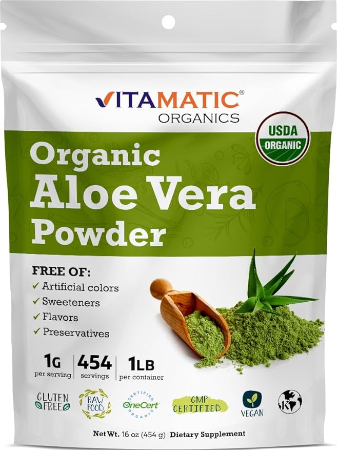 Vitamatic Certified USDA Organic Aloe Vera 1 Pound (16 Ounce)
