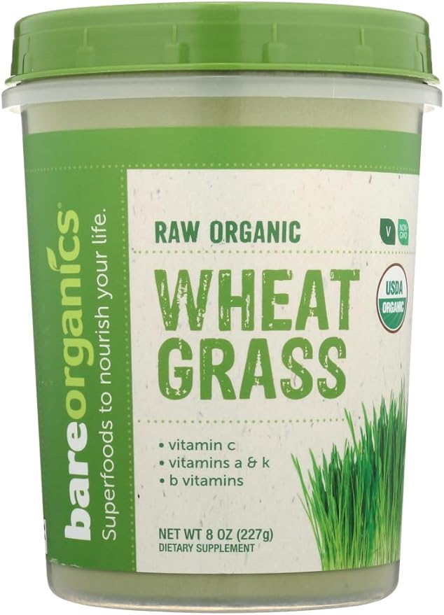 BareOrganics Wheatgrass Powder, Organic, Vegan Dietary Supplement,8 Ounce (Pack of 1)