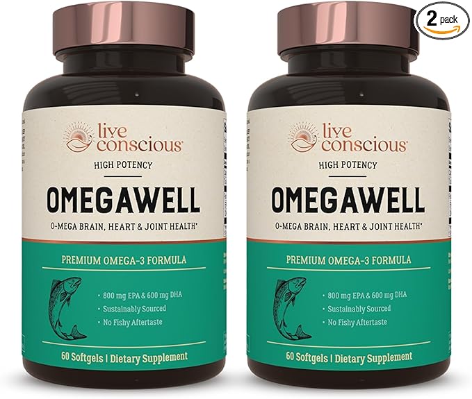OmegaWell Fish Oil: Heart, Brain, and 800 mg 600 mg 120 Count (2-Pack)