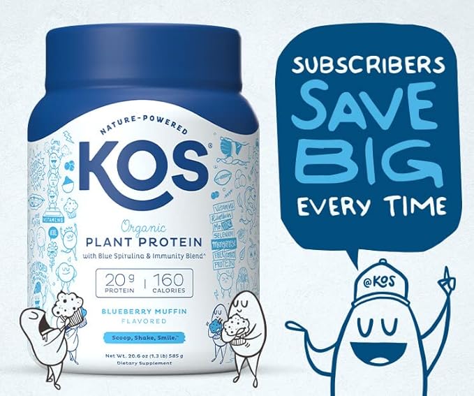 KOS Plant Based Protein Powder, Blueberry Muffin 15 Servings