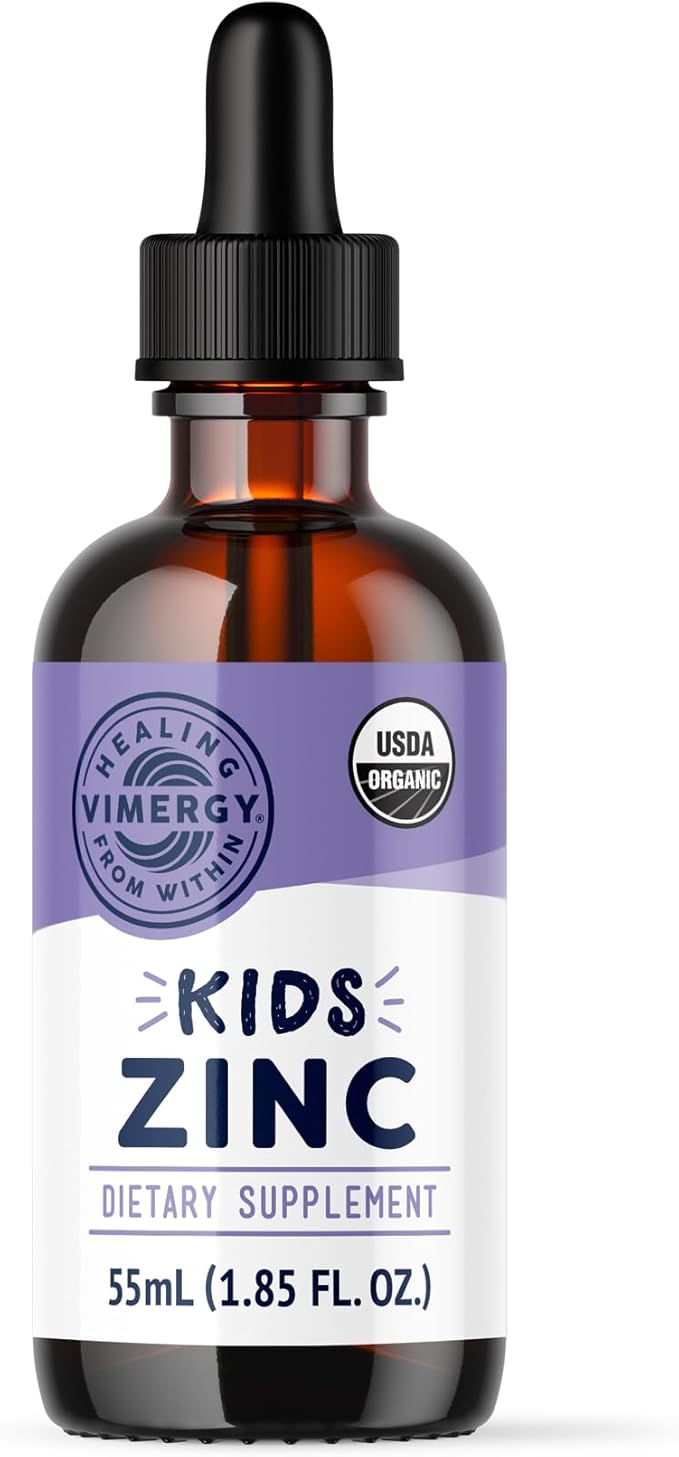 Vimergy Kids Organic Liquid Zinc – Fast-Absorbing Immune Support* – Promotes Healthy Bones & Skin – USDA Organic, Kosher, Vegan, Non-GMO – 55 mL