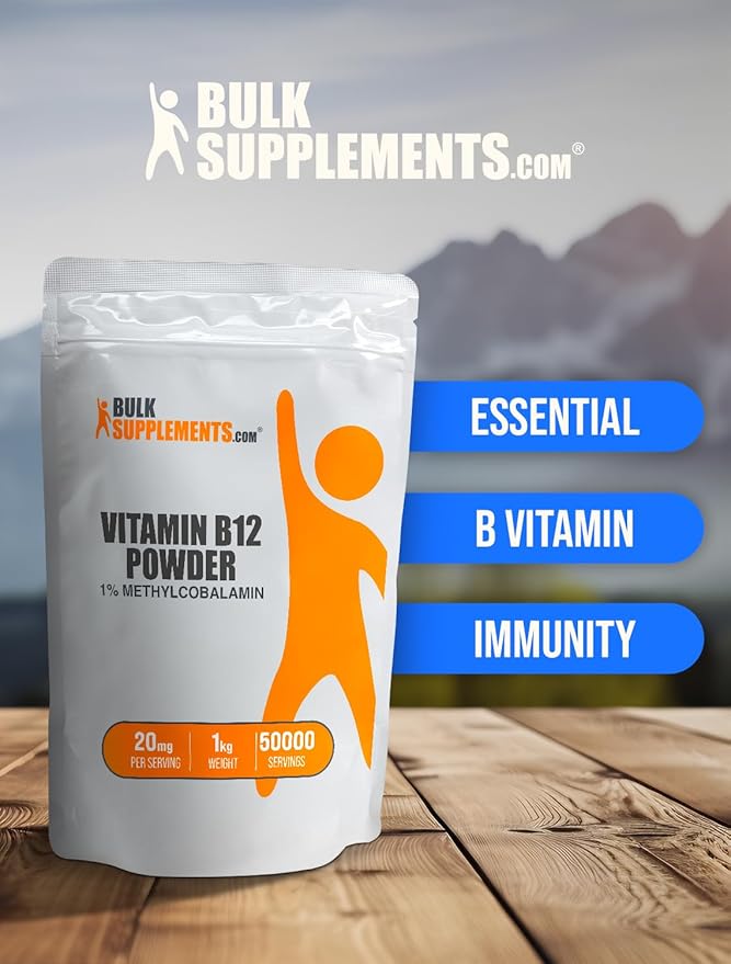 BulkSupplements.com Vitamin B12 Methylcobalamin Powder 1% B12 B12 Methylcobalamin, B12 Supplement, 20mg per 1kg (2.2 (2.2 lbs) 1)