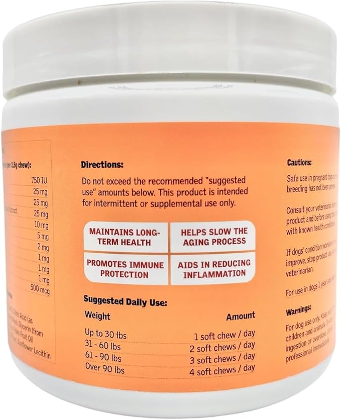 Chewable Dog Vitamins and Supplements – Daily Longevity Multivitamin for Dogs with Curcumin, Taurine, Trans-Resveratrol – Essential Vitamins for Dogs to Support Wellness and Vitality