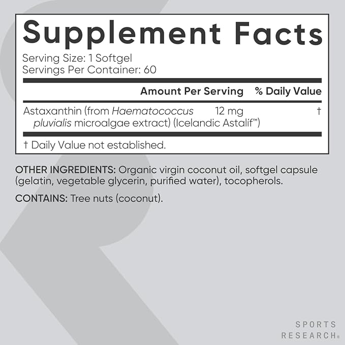 Sports Research Triple Strength Astaxanthin 12mg 60 Softgels