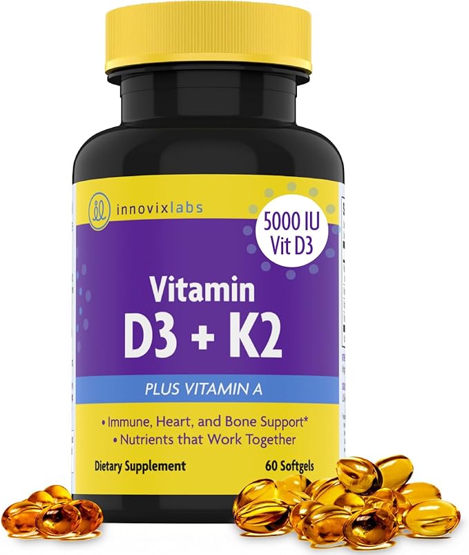 InnovixLabs Vitamin D3 K2-5000 IU Vitamin D3 plus 600 mcg K2 MK4 MK4 and MK7 for 3rd Party 60 Softgels
