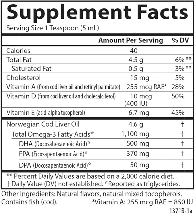 Carlson - Cod Liver Oil, 1100 Omega-3s, Plus D3, Wild 250 mL (8.4 Fl