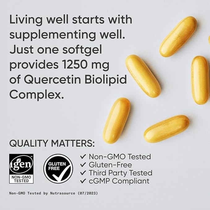 Sports Research Quercetin with Coconut MCT Oil & Sunflower Lecithin for Better Absorption - Supports Antioxidant Activity & Immune Health – Gluten Free & Non-GMO Verified - 120 Liquid Softgels
